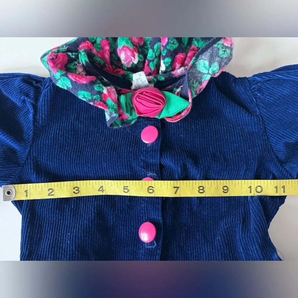 Vintage 80s 90s Blue Corduroy Floral Collar Jumper Romper Outfit Toddler 2T